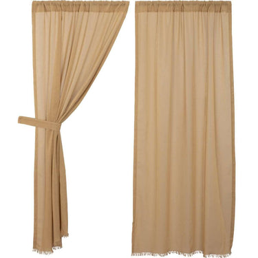 Tobacco Cloth Khaki Short Panel Curtain Fringed Set of 2 63x36 VHC Brands - The Fox Decor